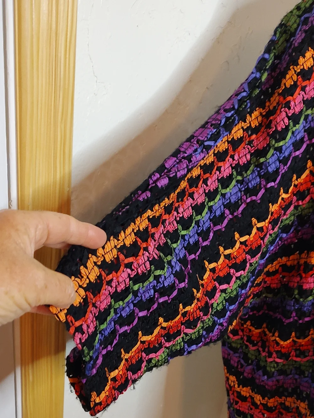 Oscar de la Renta Rare Vintage RainbowRibbon Crochet Cardigan Sweater/Duster 2X